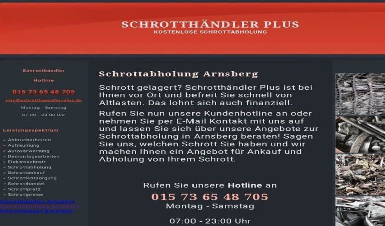 Schrottabholung in Arnsberg für Privat- und Gewerbekunden – kostenfrei und unkompliziert