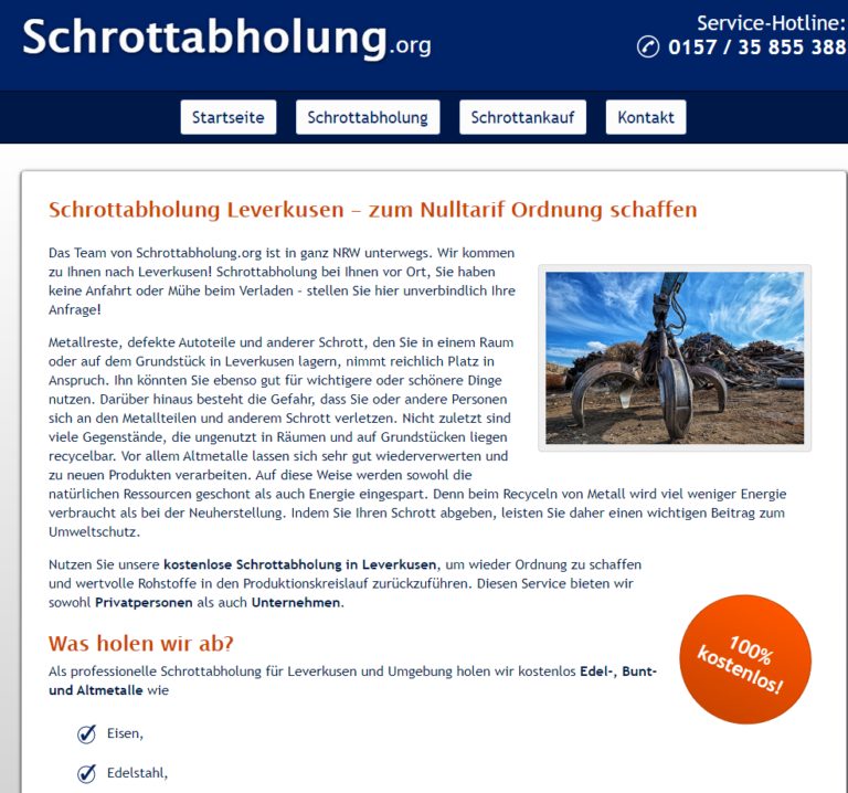 Schrottabholung in Leverkusen bezahlt Ihnen einen guten Preis für das abgeholte Material