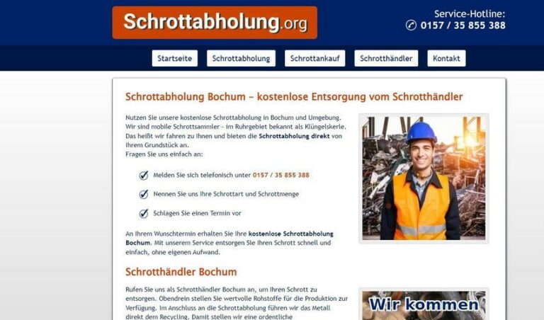 Unkomplizierte Schrottentsorgung durch die Schrottabholung in Bochum
