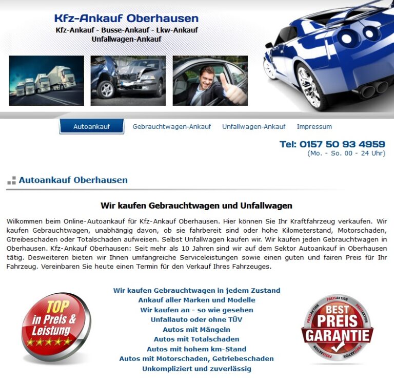 Seit über 15 Jahren kauft Autoankauf Oberhausen auf seriöser Basis Altfahrzeuge jeglicher Art